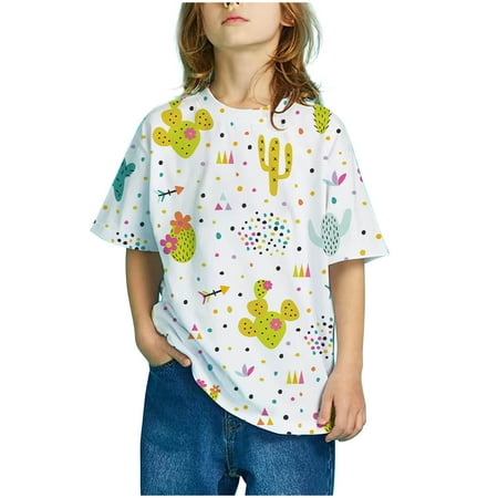 

2023 Summer Savings Clearance! TUOBARR Tops for Girls Girls Short Sleeve Gradient Print Tops Child Crewneck Summer Casual Loose Tshirt Green