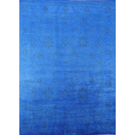 Ahgly Company Indoor Rectangle Mid-Century Modern Neon Blue Persian Area Rugs, Swatch Sample