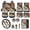 American Flag Fish, variant on Dog Paw Car Interior Cover Sets, Front Rear Seat Covers with Steering Wheel Cover Floor Mats Car Seat Belt Pads Center Console Covers Cute Cup Coaster Keychain, 17 PCS, Brown