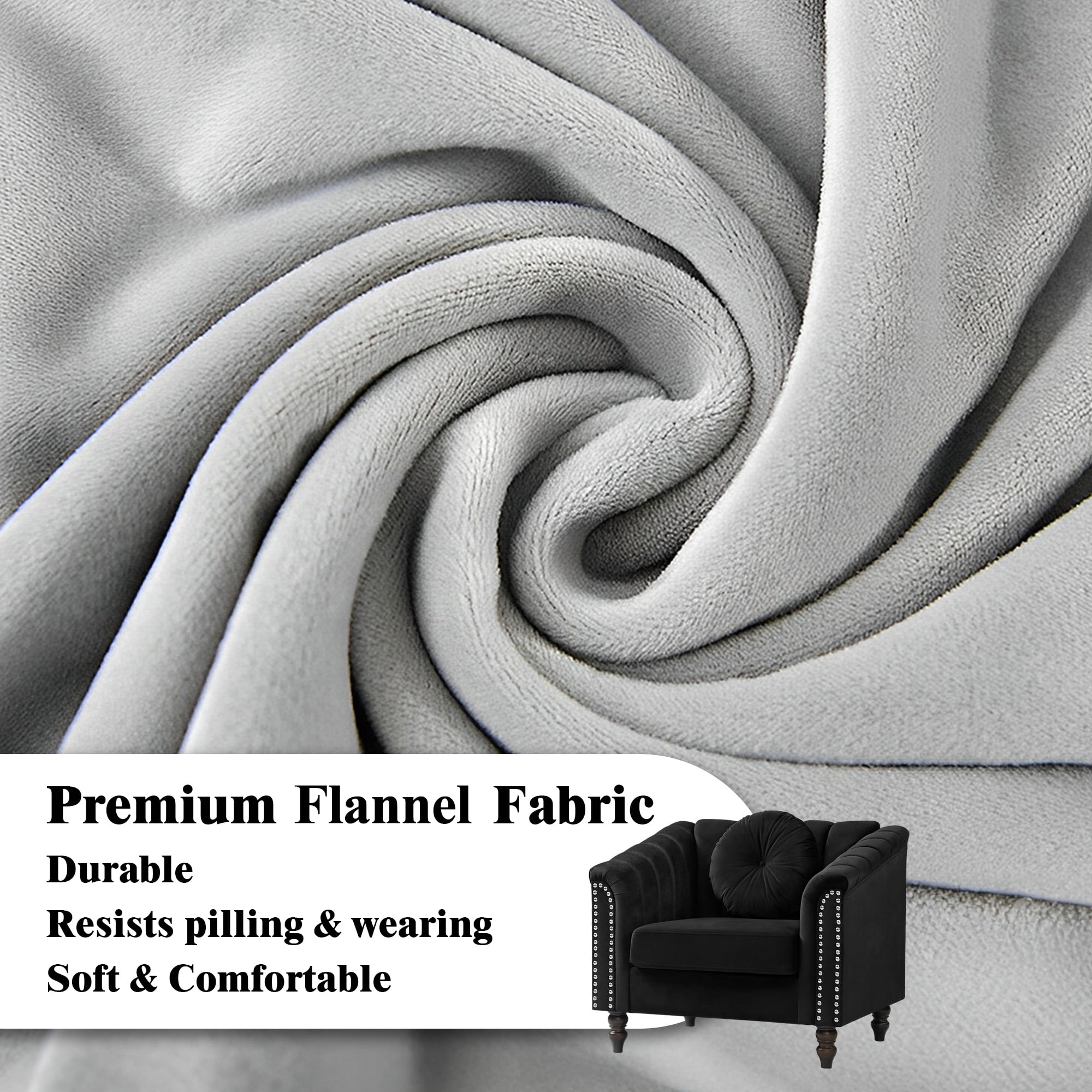 Aukfa 75" Comfy Flannel Sofa, Contemporary 3-Seater Couch for Living Room, 2 Pillows, Black