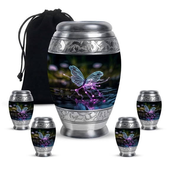 Butterfly Burial Urn for Dad Ashes, Decorative Urns for Human Ash Adult, Small Keepsakes Urn for Cremation, Large Urns for Mom, Mini Memorial Gifts for Family, 10 & 3 " Set of 5 Green