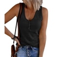 thumbnail image 2 of Sleeveless Women Slim Fit V Neck Button Ribbed Henley Tank Tops, 2 of 4