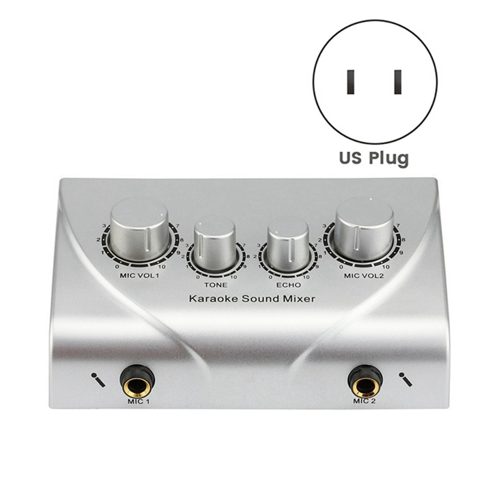 Karaoke Sound Mixer Portable Sound Mixer Professional Audio System Karaoke Dual Mic Inputs Audio Sound Mixer Silver (US)
