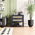 thumbnail image 2 of Barara King Narrow Rattan Nightstand with 2 Drawers and Open Storage Shelf, Boho Bedside Table for Compact Bedroom, Decorative Side Table for Home Living Room Furniture, Navy Blue, 2 of 9