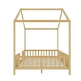 thumbnail image 5 of Bellemave Full Size Canopy Bed, Montessori Floor Bed with High Railings, Wooden Full Bed with Roof, House Shaped Bed Full, Natural, 5 of 10
