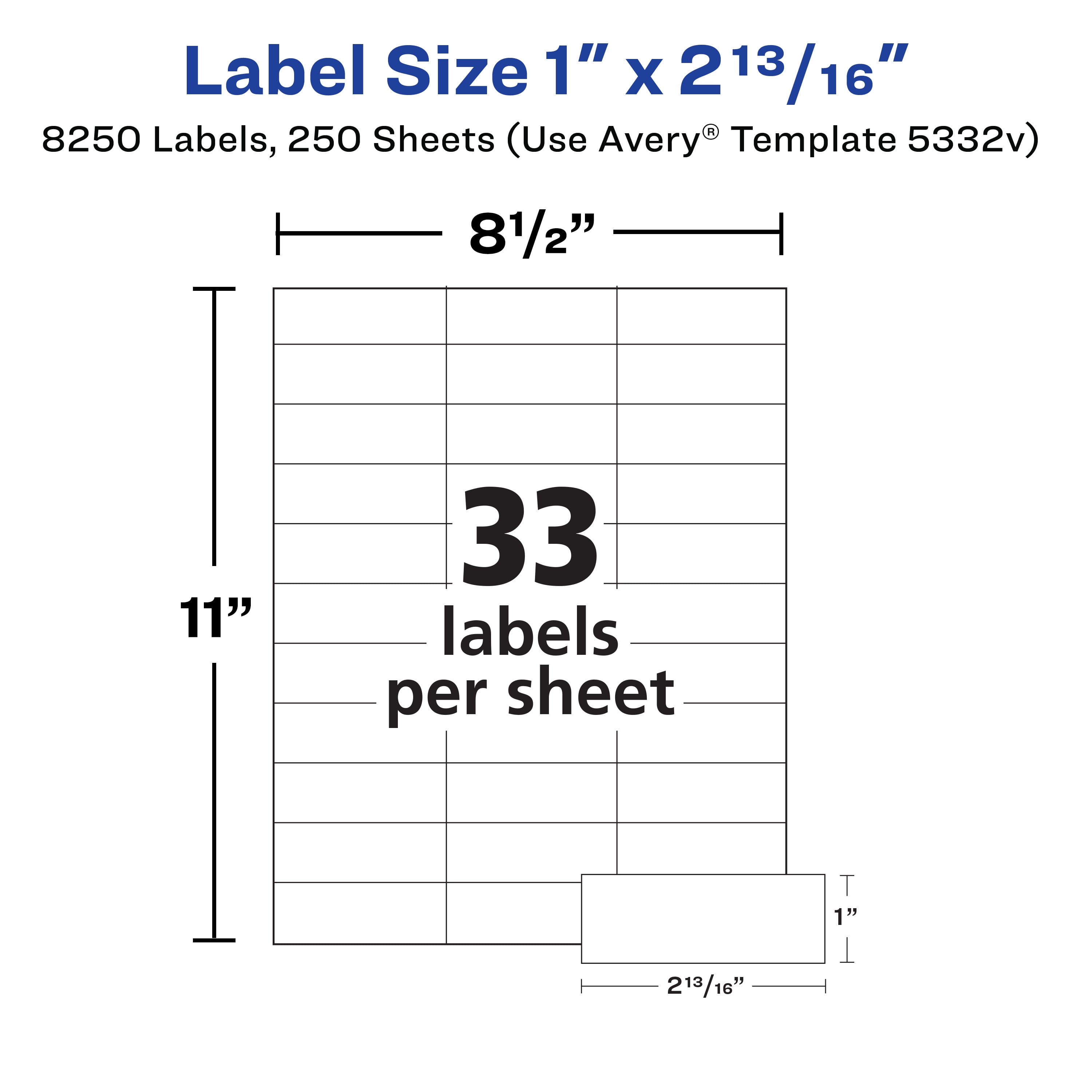 Avery Address Labels for Copiers,1" x 2-13/16", 8,250 Labels (5332)