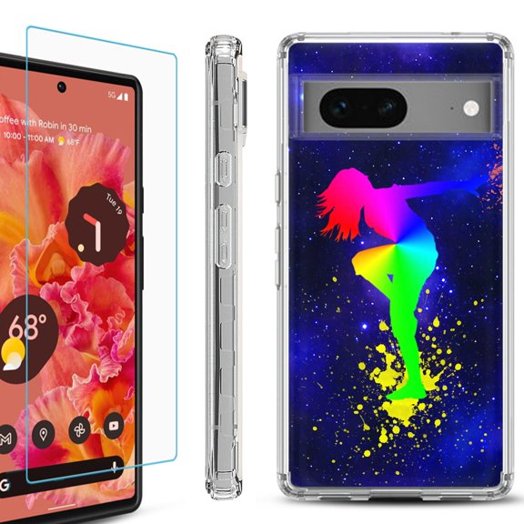 OneToughShield ® for Google Pixel 7a Shockproof Bumper Phone Case, with Tempered Glass Screen Protector - Cosmos Dance