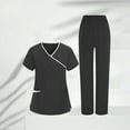 thumbnail image 2 of Feancey Women's Medical Scrub Sets Stretchy V Neck Tops High Waist Straight Leg Pants Workwear Set Comfy Casual Nurse Uniform Outfits with Pockets Black XXL, 2 of 10
