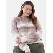 No Boundaries Ombre Mixed Cable Knit Sweater, Midweight, Women's and Women's Plus