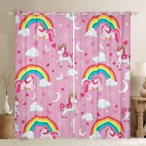 Castle Fairy Cartoon Unicorn Blackout Curtains Set of 2 (52x84 Each) for Preppy Child Girls,Kawaii Rainbow Animal Window Curtains,Love Heart Print Curtains and Drapes,Microfiber Bedroom Decor