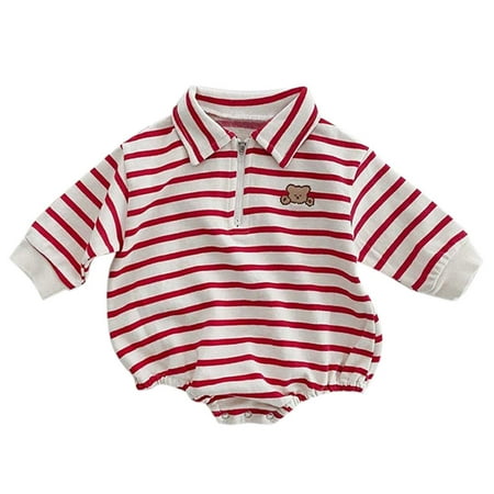 

Baby Girls Boys Autumn Striped Cotton Long Sleeve Romper Bodysuit Clothes