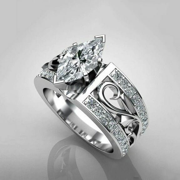 Women's Hollow Flower Diamond Shaped Rhinestone Horse Eye Ring
