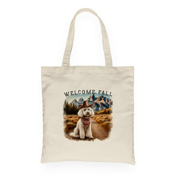 Welcome Fall Western Cowboy Poodle Enjoys Majestic Autumn Canvas Tote Bag Poodles Dog Lover Gifts Idea Reusable Shopping Grocery Bag - 01007