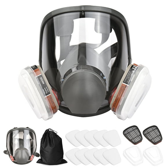 Generic 16-in-1 Full Face Respirator with Wide Vision Silicone Mask, Includes 2 No.3 Filter Canisters, 2 Covers, 10 Filter Pads, and Storage Bag