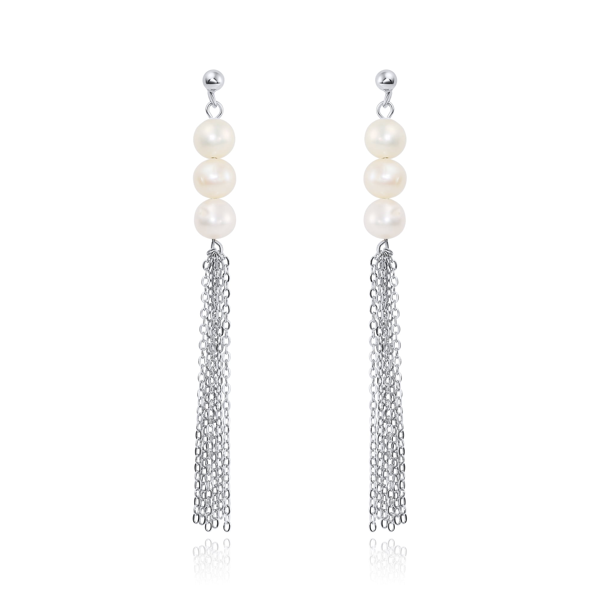 Tilo Jewelry 925 Sterling Silver Dangling Earrings with Freshwater White Pearl for Women & Unisex