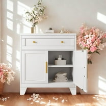 Metal Buffet Cabinets,White Coffee Bar,Kitchen Farmhouse Sideboard,Small Accent Buffet Cabinet with Drawer and Doors, Kitchen Storage Cabinets with Storage for Dining Room,Living Room