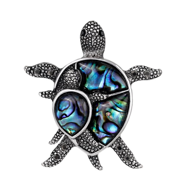 Piedra Broche Figural Azul Pin Animal Vintage Tortuga Vidrio Enorme Broche