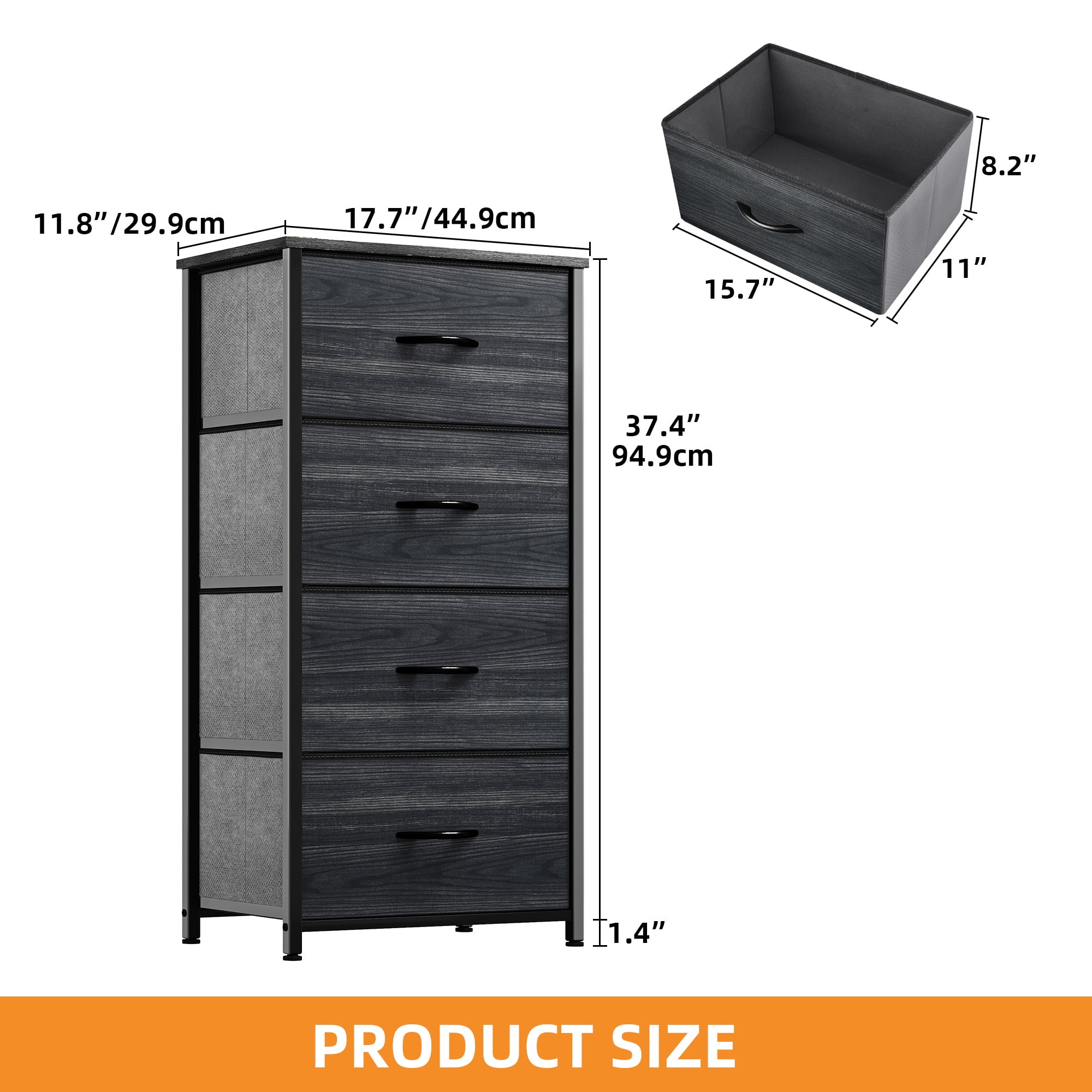 Uforic 4 Drawer Dresser Fabric Chest of Drawers Furniture Storage Organizer for Living Room,,Hallway, Black Wood Grain
