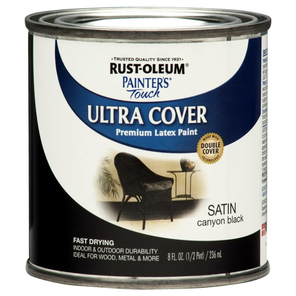 Rust-Oleum 267249-Painter's Touch Latex Paint, 1 Half Pint, Satin Canyon Black