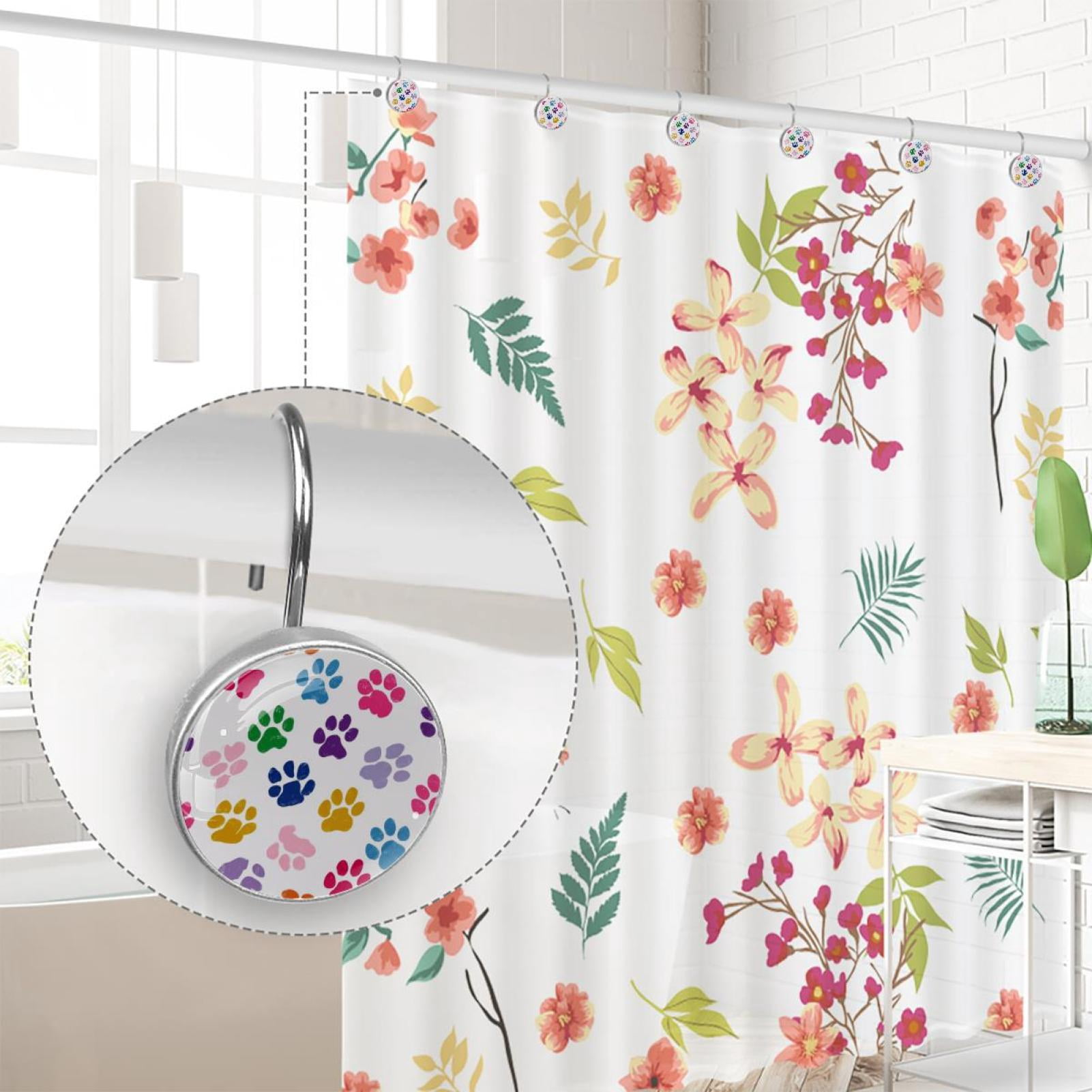 12pcs Decorative Shower Curtain Hooks, Rust Resistant Shower Rings for Bathroom Living Room,Rustproof Stainless Steel Rings for Shower Curtain and Liner Rods,Colorful Dog Paw