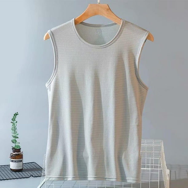 pstuiky Camisetas sin mangas para hombre, Camisola deportiva informal de cuello redondo y alta elasticidad de color liso para hombre Chaleco para hombre xl
