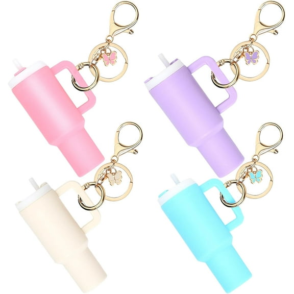 4pcs Mini Tumbler Keychain for Chapstick Lip Balm Holder Key Chain Charms for Women Purse backpack