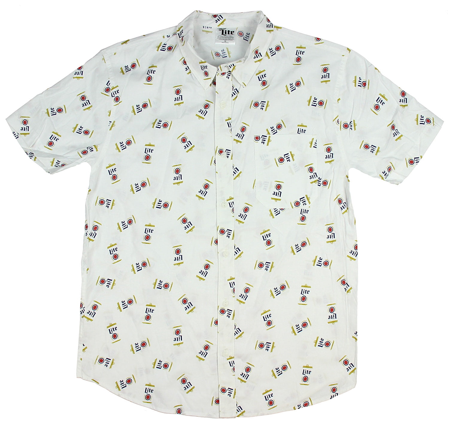 Miller Mens Can Button Up Woven Shirt with Logo Pattern Button Down Shirt