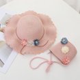 thumbnail image 4 of Sombrero de protección solar para niños de 52 a 54 cm de circunferencia, sombrero de playa de verano, sombrero de paja ondulado, sombrero de sol con flores y conjunto de bolsa de paja, rosa, 4 of 5