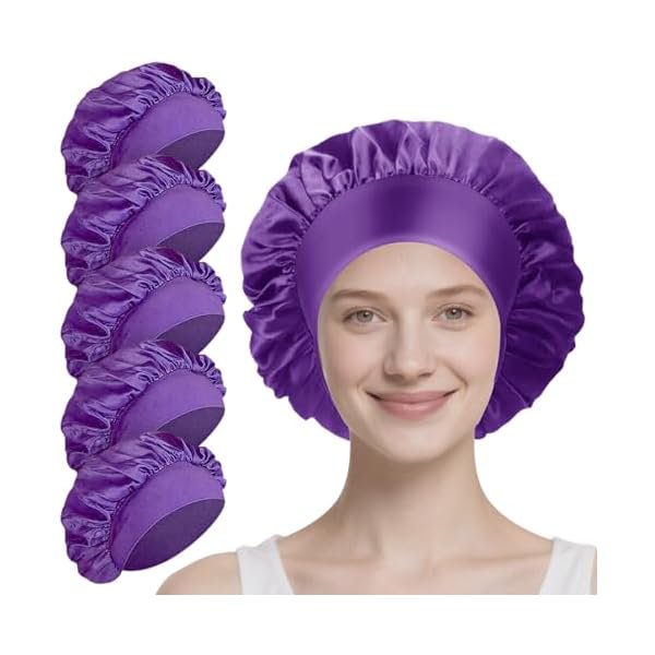 wonima11 5 Pack Satin Bonnet for Women, 30cm Adjustable No-Slip Sleep Cap for Curly Hair, Breathable Head Wrap for Sleeping & Skincare