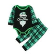 thumbnail image 5 of Christmas Family Pajamas Matching Set Long Sleeve Letters Print Top Green Plaid Pants Loungewear, 5 of 7