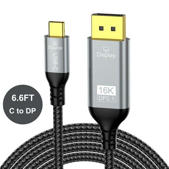 USB C to DisplayPort 2.1 Cable 6.6FT, 16K@30Hz 8K@120Hz 4K@240Hz, Thunderbolt 4/3 to DP Cable 40Gbps, Compatible with MacBook Pro M4, iPhone 16, Dell XPS, Surface, Gaming Monitor