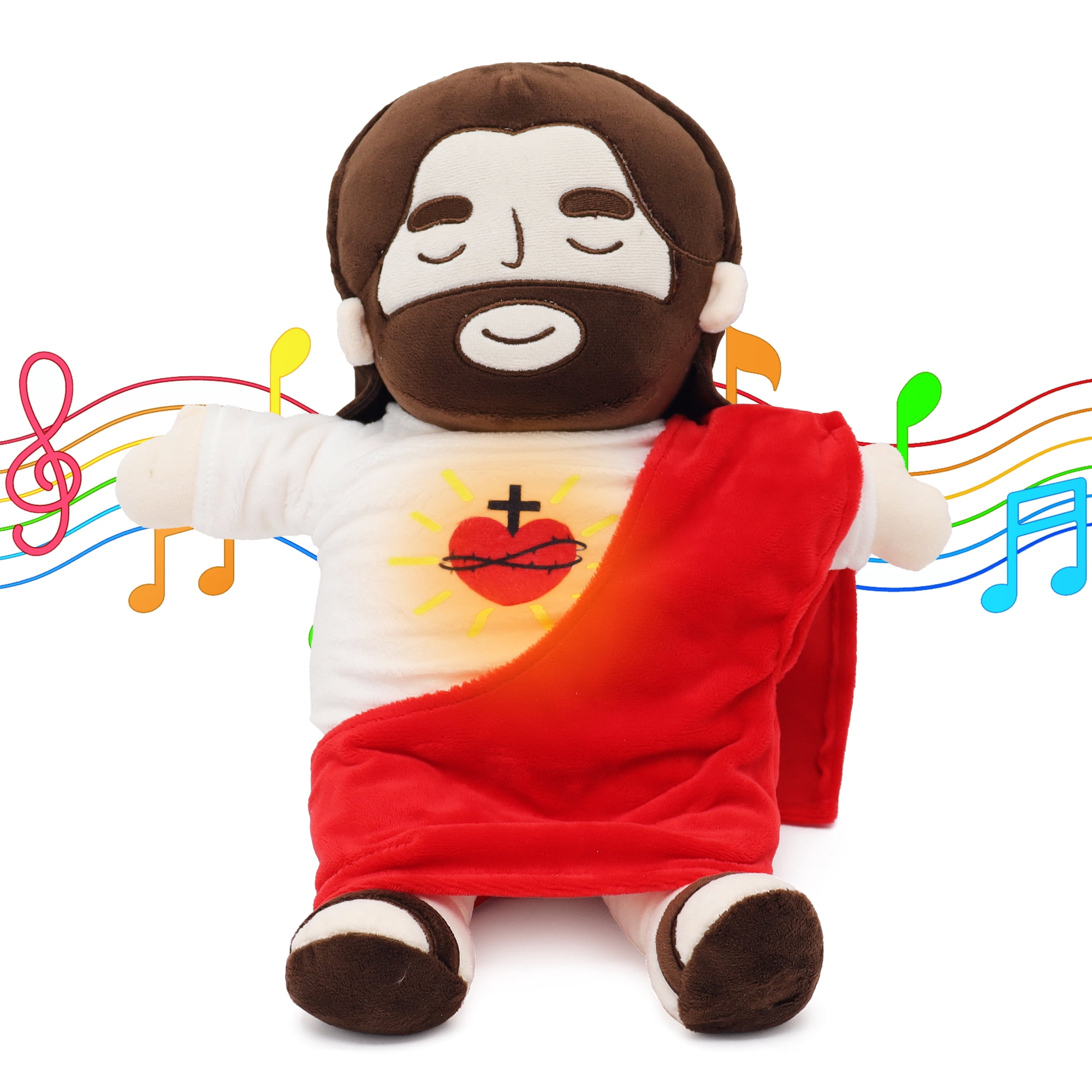 15.7in Sacred Heart Of Jesus Plush Doll, Breathing Jesus With Glowing Light, Christian Religious Toy For Church, Sunday School, Prayer, Home Decor, Christening, Baptism, Easter Gifts For Kids-Red