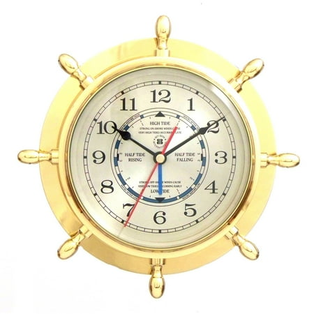 Bey-Berk International Brass Ships Wheel Tide/Time Clock - Tarnish Proof