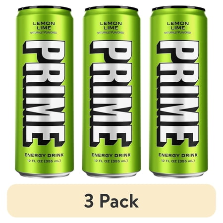 (3 pack) Prime Sugar Free Energy Drink, Lemon Lime, 12 fl oz, Can, 200mg Caffeine