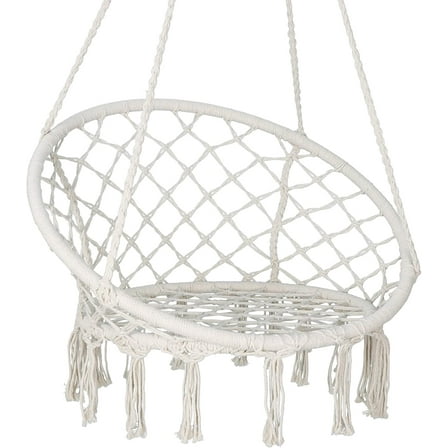 ZENY Hammock Chair Patio Graden Hanging Chairs Iron Frame Cotton Rope, Beige