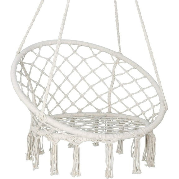 ZENY Hammock Chair Patio Graden Hanging Chairs Iron Frame Cotton Rope, Beige