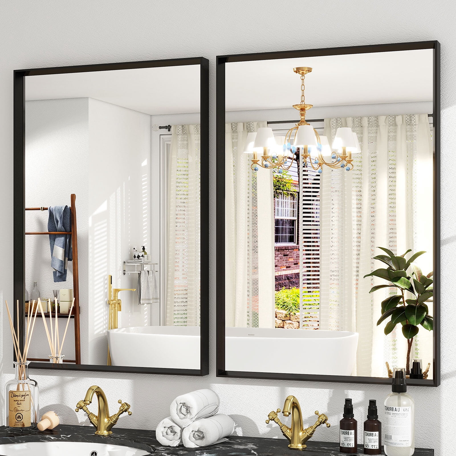 Anyrose 30.2"x20" Rectangular Deep Framed Vanity Bathroom Mirror, Black