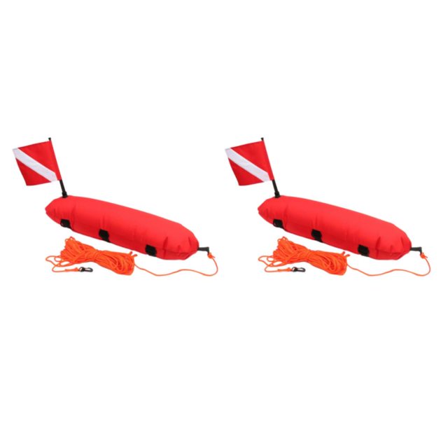 Toystoory Señal de boya de color llamativo de nailon para buceo de alto rendimiento, boya de torpedos de inflado de buceo Rojo 2Conjunto
