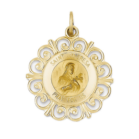 14K Yellow Gold St. Theresa Medal Charm Pendant - 25mm