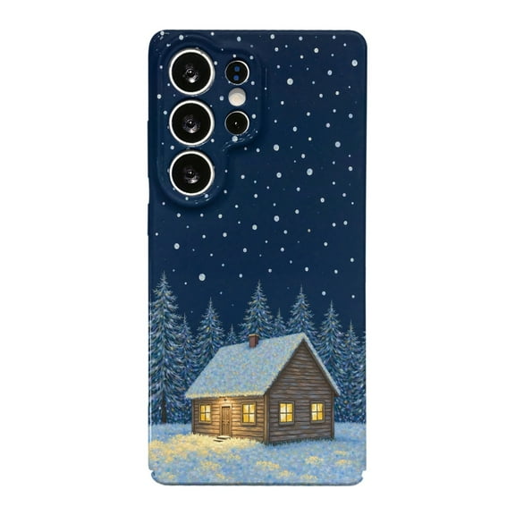 SKLYDDI Multicolor Snowy Woods Cabin for Galaxy S25 Ultra Case - Serene Winter Night Textured Elements, TPU, Aesthetic Cute