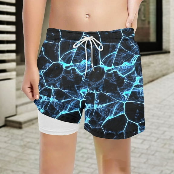 Mrzhqd Boys Swim Trunks With Compression Liner Size 10-12 Years Summer Stretch Comfortable Soft Swim Shorts Boy Swimsuit Blue