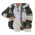 thumbnail image 1 of Women Fuzzy Fleece Hooded Coat Open Front Color Block Fluffy Hoodies Jacket Outwear with Pockets, 1 of 3