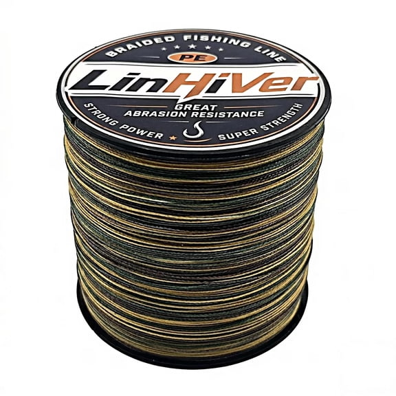 LinHiver 4&8 Strand Braided Fishing Line,Strong and High Abrasion Resistance,Zero Stretch,Thin Diameter,Ultra Strong Knot Strength-1093Yds,100LB,4 Strands,green camo