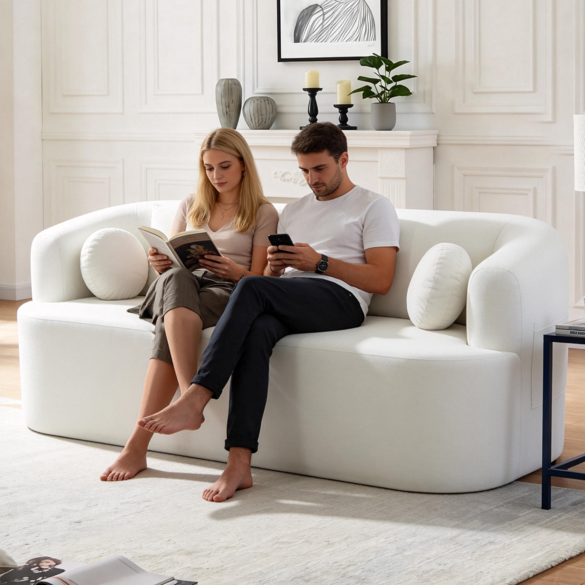 Loveseat Sofa-in-a-Box, 67" Chenille 2-Seater Couch with Deep Seats, 32D High-Resilience Foam, No Assembly Required, for Living Room, Small Space, Beige