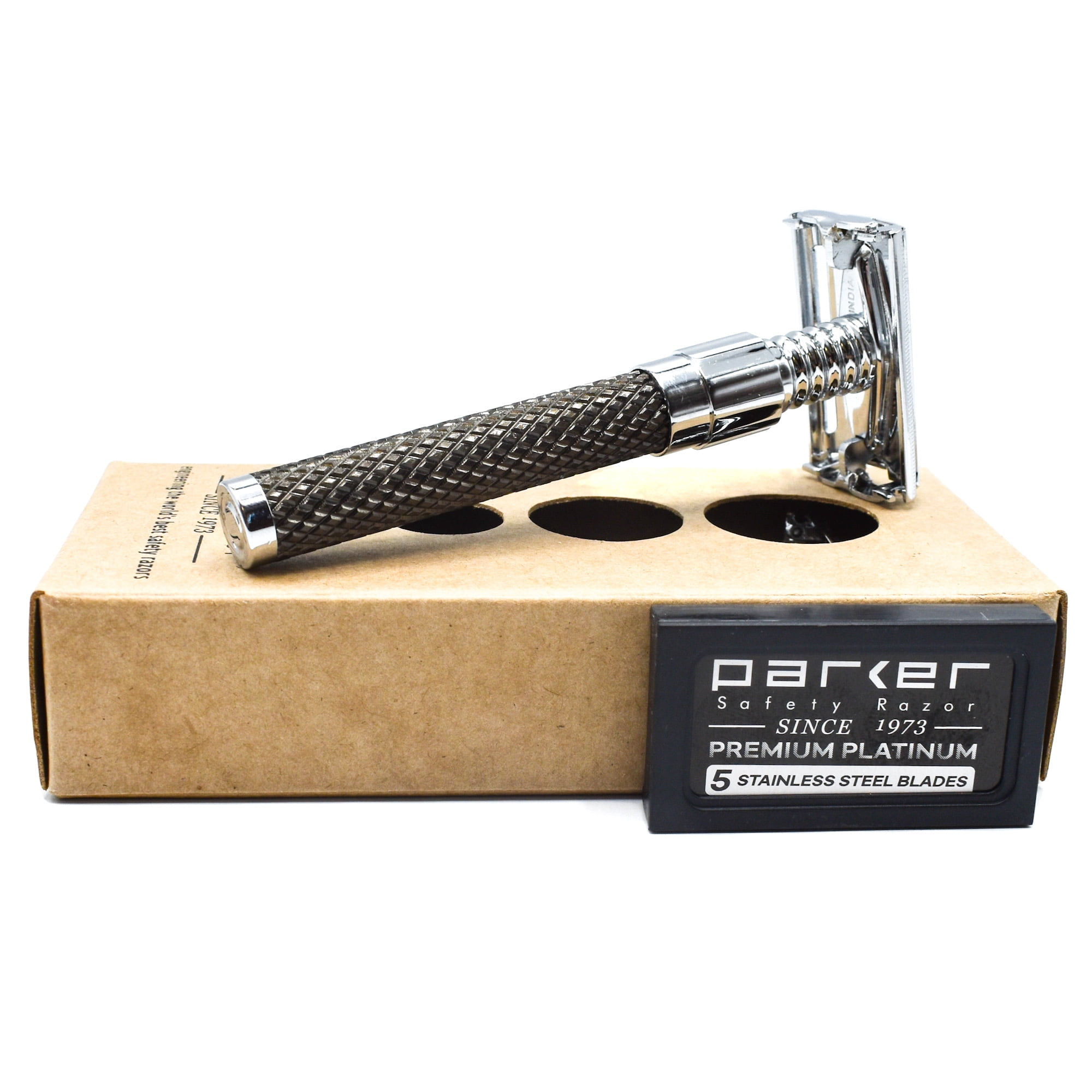 Parker Safety Razor 92R Ultra Heavyweight Butterfly Open Double Edge Safety Razor & 5 Parker Premium DE Blades