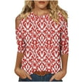 thumbnail image 2 of Teissuly Women's Fashion Printed T-shirt 3/4 Sleeves Blouse Round Neck Casual Tops, 2 of 5