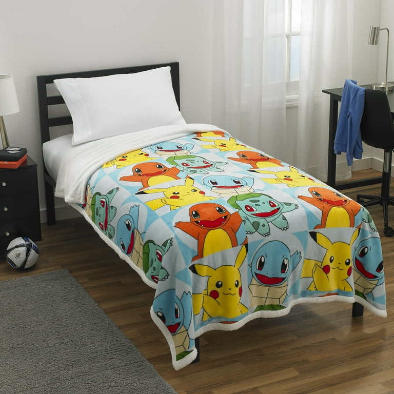 Pokemon Kids Plush with Sherpa Reverse Blanket Twin Full Size 60 x 90