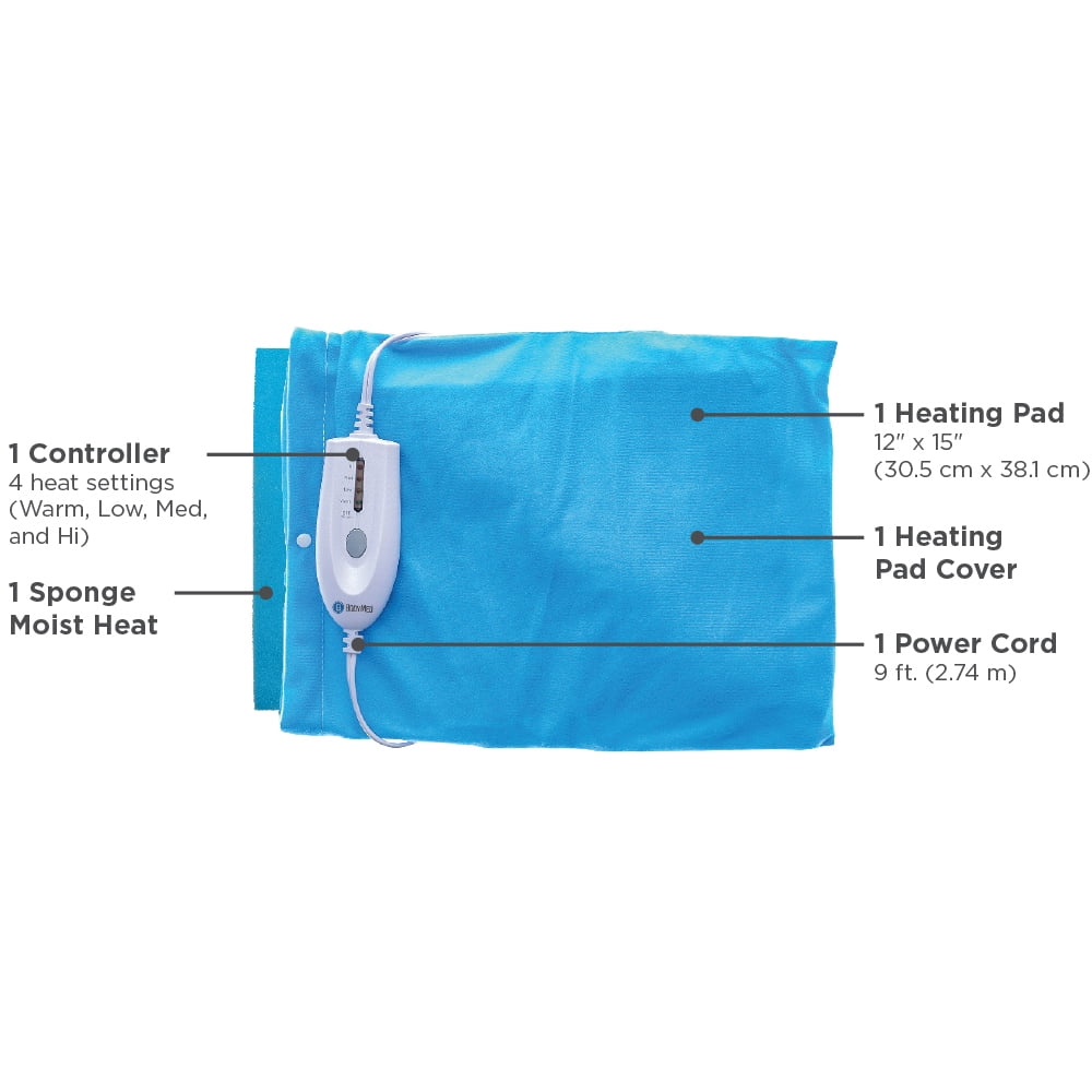 BodyMed Moist & Dry Heating Pad with Auto Shut Off Heating Pad for Neck, Shoulder, Back and Muscle Discomfort Relief - 12 in. x 15 Inch, Blue