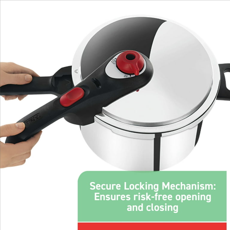 T-fal Initiatives Secure Aluminum Cookware, Pressure Cooker, 6 quart,  Silver, P2614634 