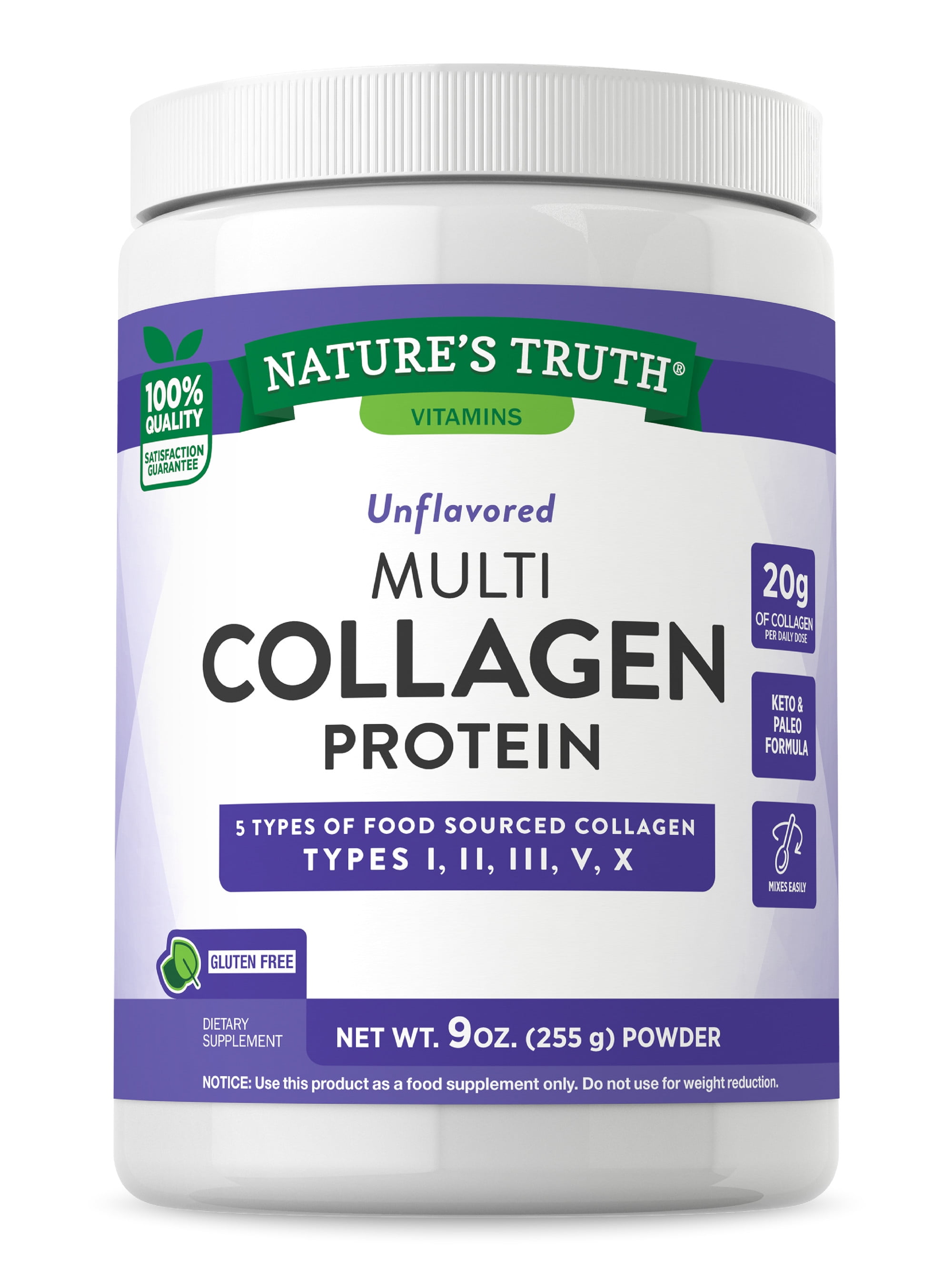 Nature's Truth Multi Collagen Powder | 9 oz | Type I, II, III, V, X | Hydrolyzed Collagen Peptide Protein Powder | Keto and Paleo Friendly | Unflavored | Non-GMO, Gluten Free
